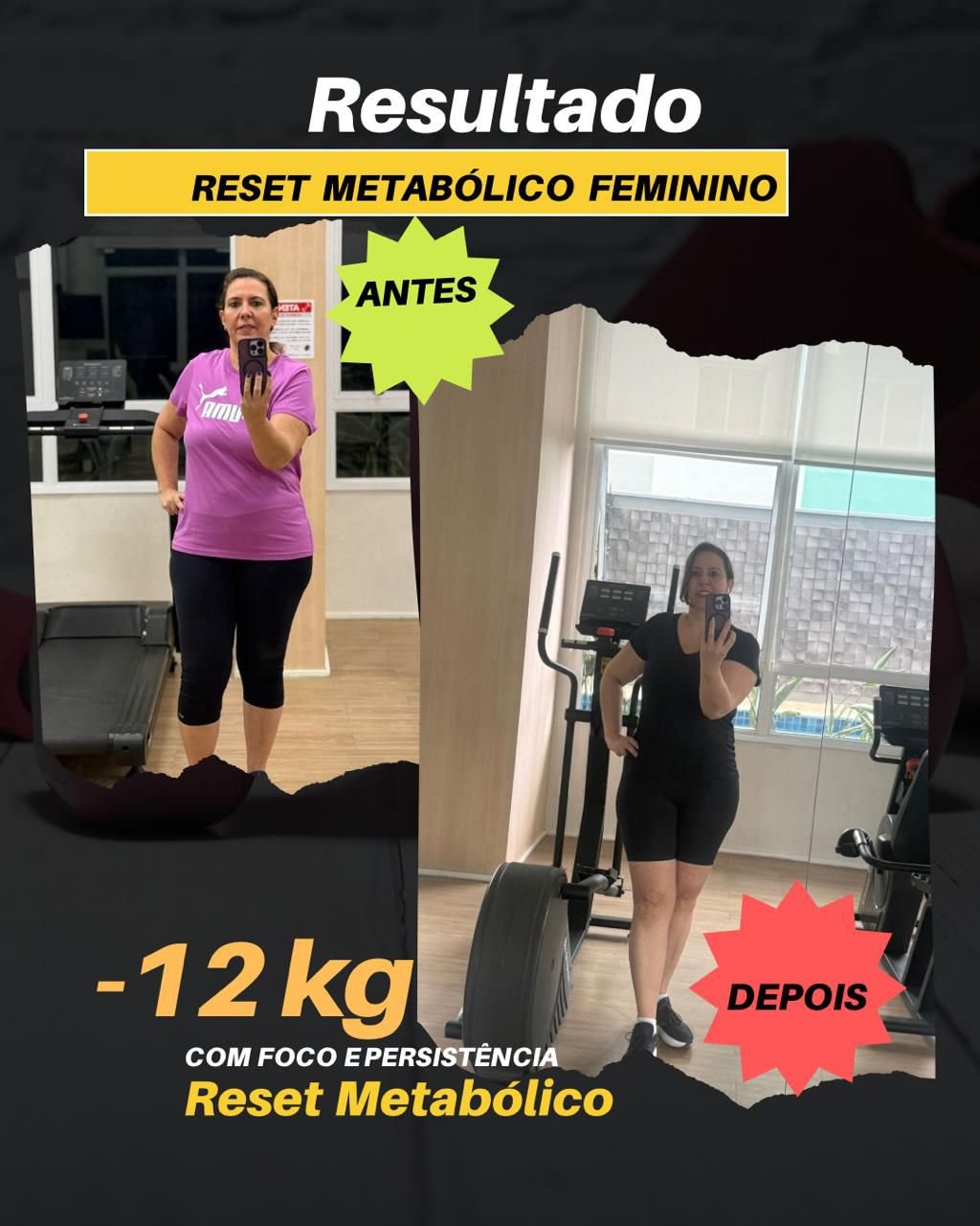 Resultado real da mentoria com evolução de menos 12 quilos